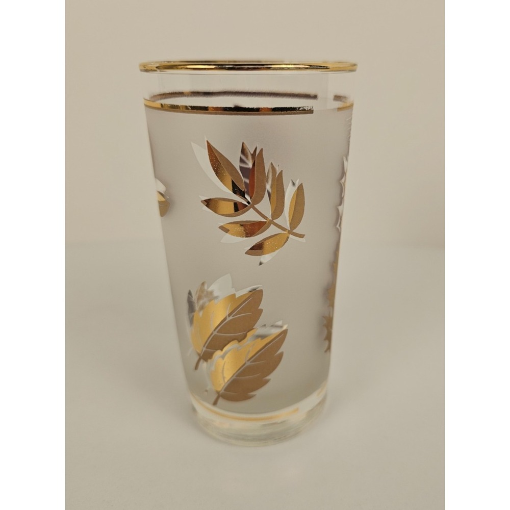 Libbey Golden Foliage 12oz Flat Tumbler Highball Glass MCM Barware Gold Vintage